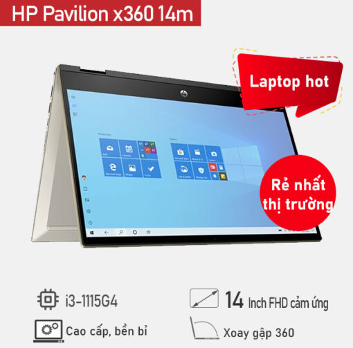 [Mới 100%]HP Pavilion x360 14m (2021) i3-1125G4, RAM 8G, SSD 256G, Màn 14 inch Full HD IPS, Touch